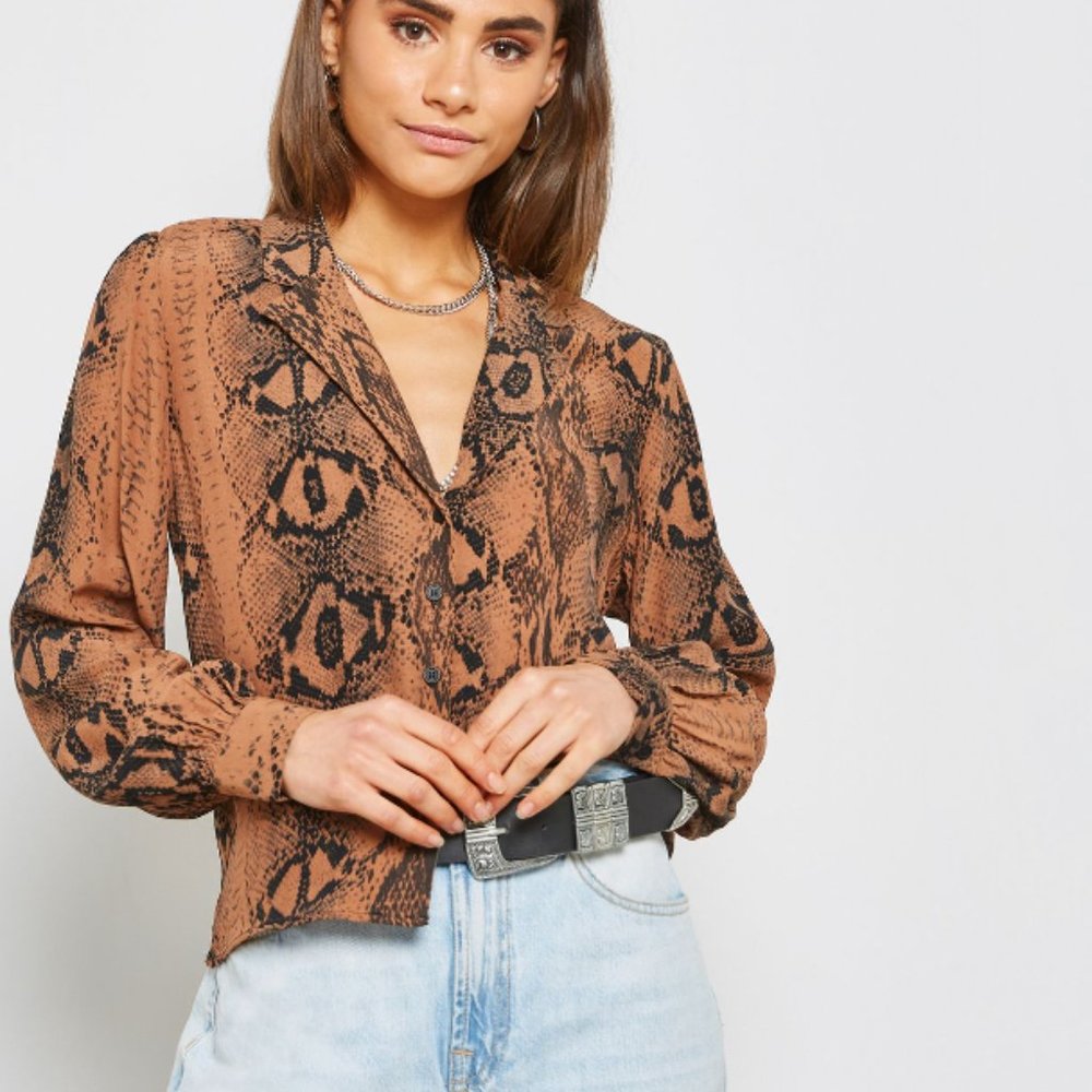 Topshop Snake Print Button Down Blouse